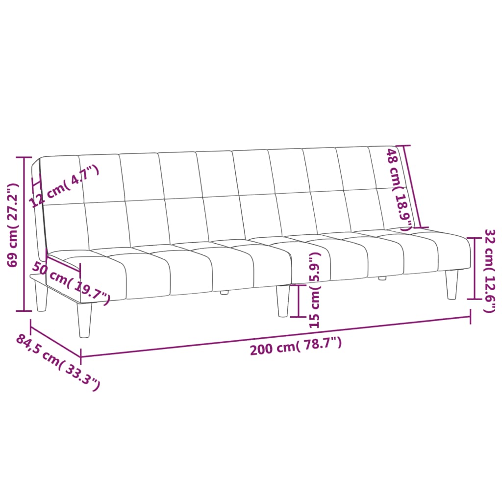Divano Letto a 2 Posti Nero in Velluto