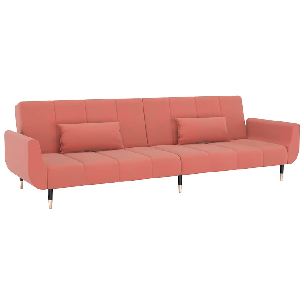Divano Letto a 2 Posti con 2 Cuscini Rosa in Velluto | homemem39