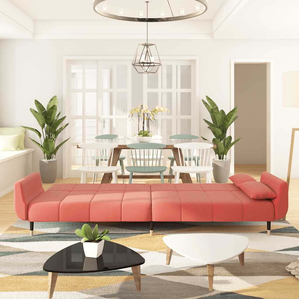 Divano Letto a 2 Posti con 2 Cuscini Rosa in Velluto - homemem39