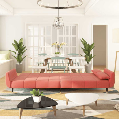 Divano Letto a 2 Posti con 2 Cuscini Rosa in Velluto - homemem39