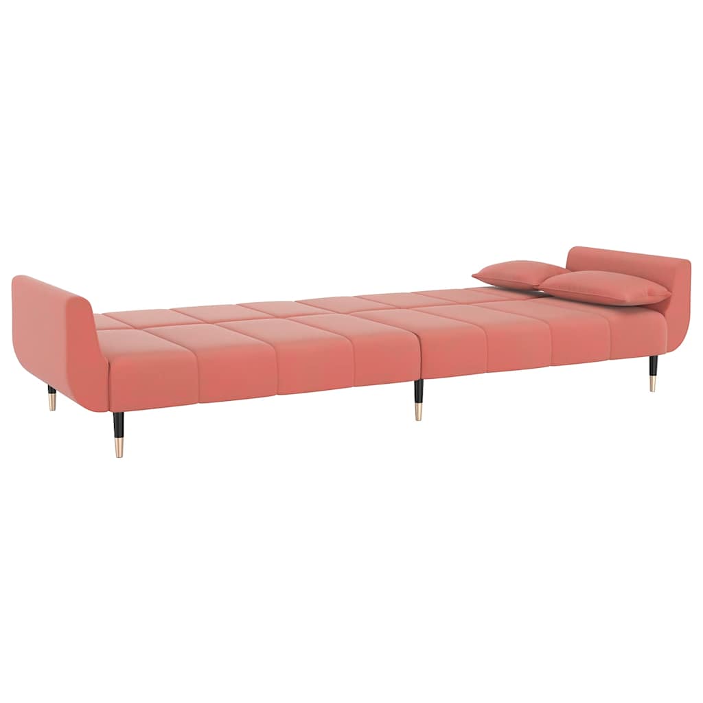 Divano Letto a 2 Posti con 2 Cuscini Rosa in Velluto | homemem39