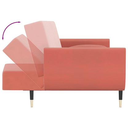 Divano Letto a 2 Posti con 2 Cuscini Rosa in Velluto | homemem39