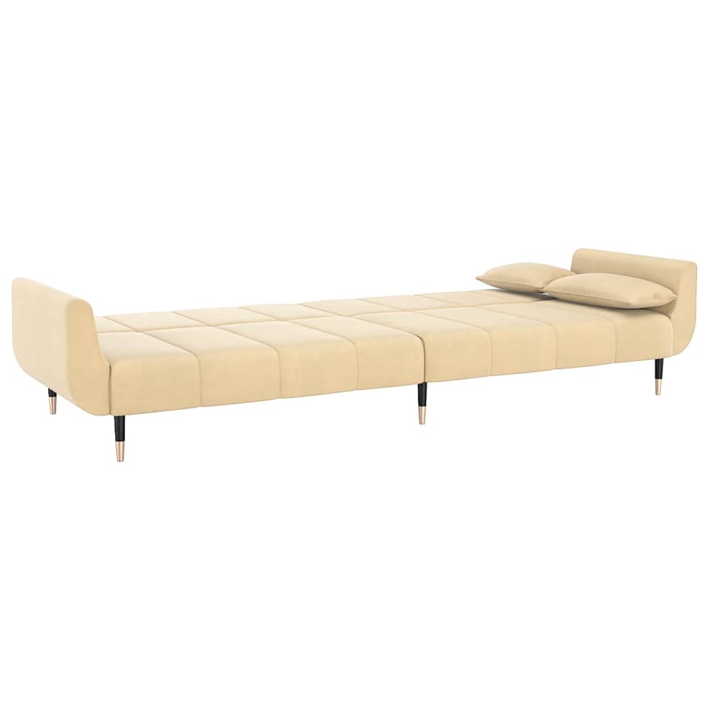 Divano Letto a 2 Posti con 2 Cuscini Crema in Velluto - homemem39