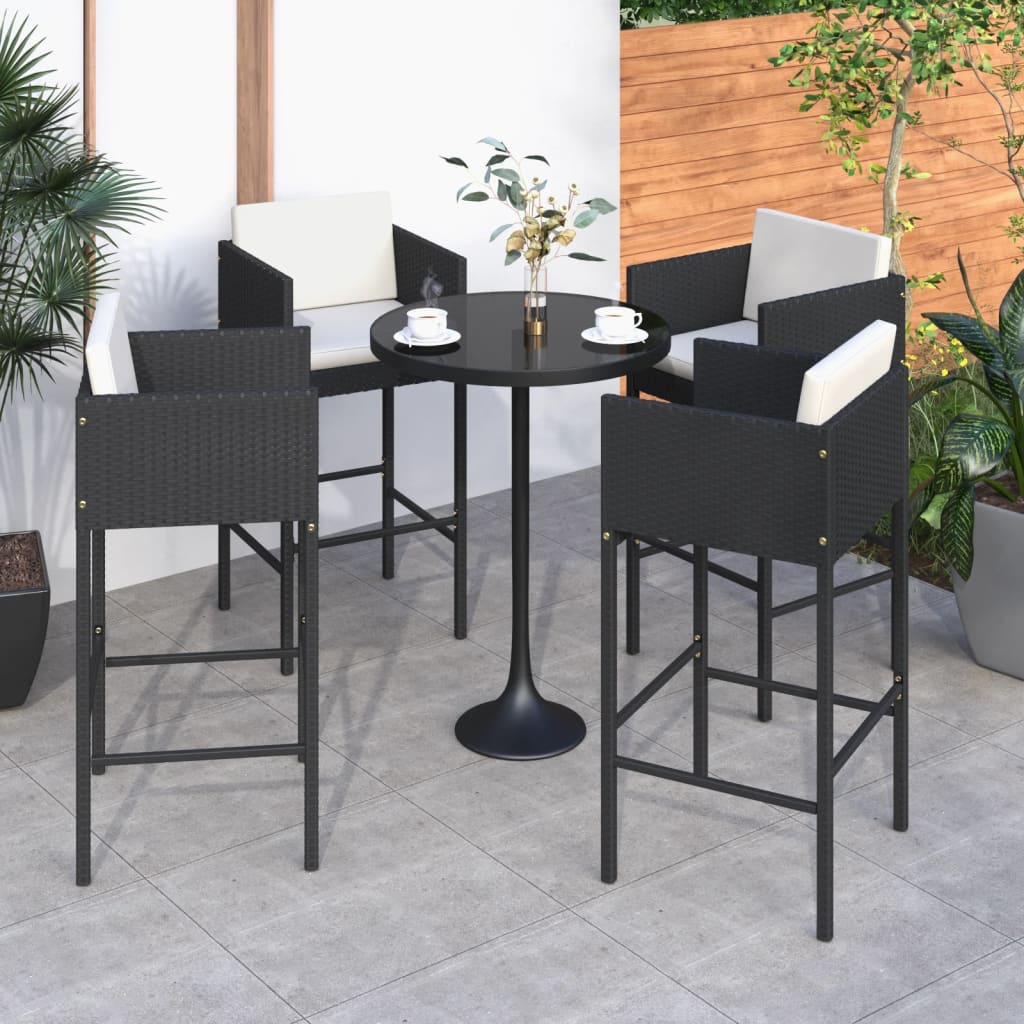 Sgabelli da Bar 4 pz con Cuscini Neri in Polyrattan - homemem39