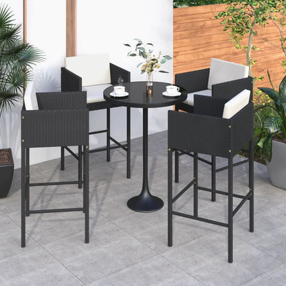 Sgabelli da Bar 4 pz con Cuscini Neri in Polyrattan - homemem39