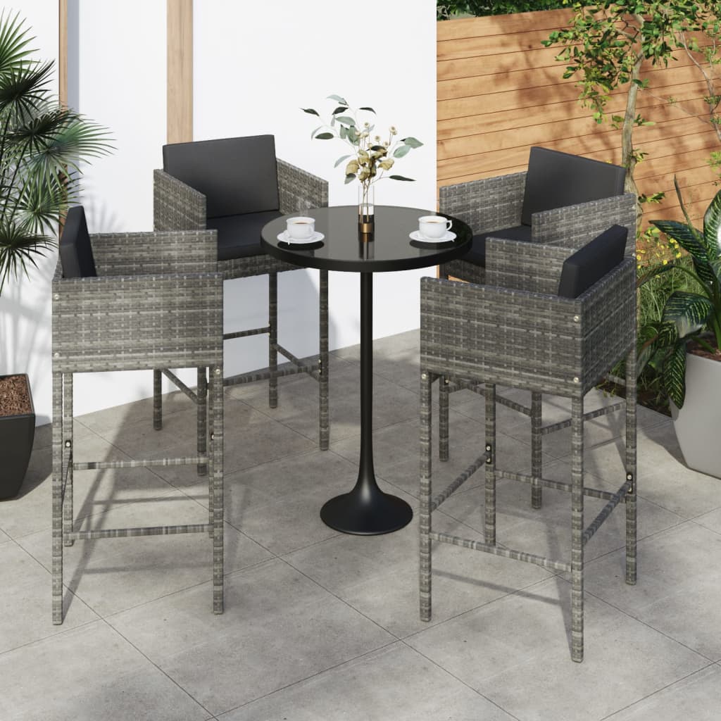 Sgabelli da Bar 4 pz con Cuscini Grigi in Polyrattan - homemem39