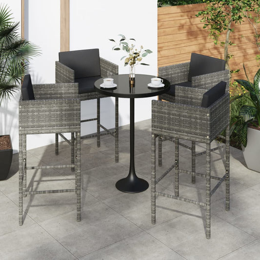 Sgabelli da Bar 4 pz con Cuscini Grigi in Polyrattan - homemem39