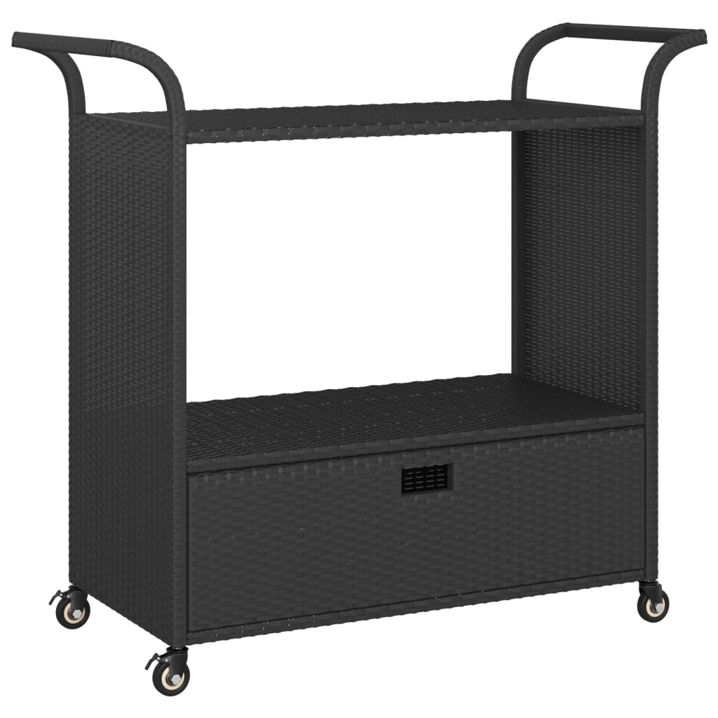 Carrello da Bar con Cassetto Nero 100x45x97 cm in Polyrattan - homemem39