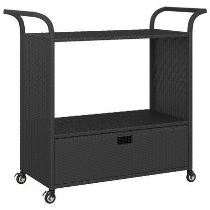 Carrello da Bar con Cassetto Nero 100x45x97 cm in Polyrattan - homemem39