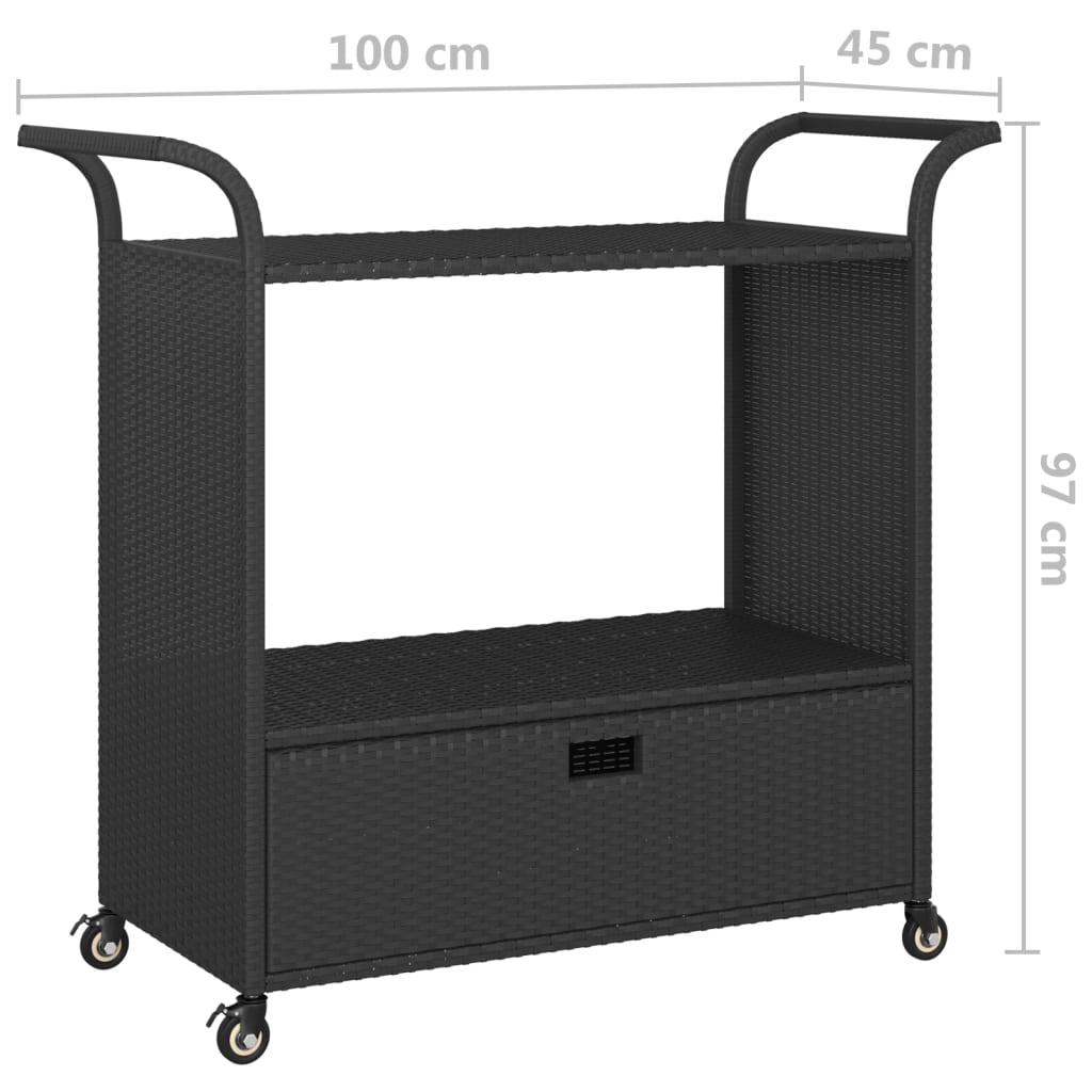 Carrello da Bar con Cassetto Nero 100x45x97 cm in Polyrattan - homemem39
