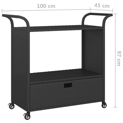 Carrello da Bar con Cassetto Nero 100x45x97 cm in Polyrattan - homemem39