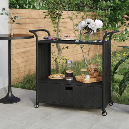 Carrello da Bar con Cassetto Nero 100x45x97 cm in Polyrattan - homemem39
