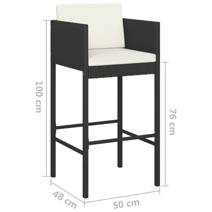 Sgabelli da Bar 4 pz con Cuscini Nero in Polyrattan