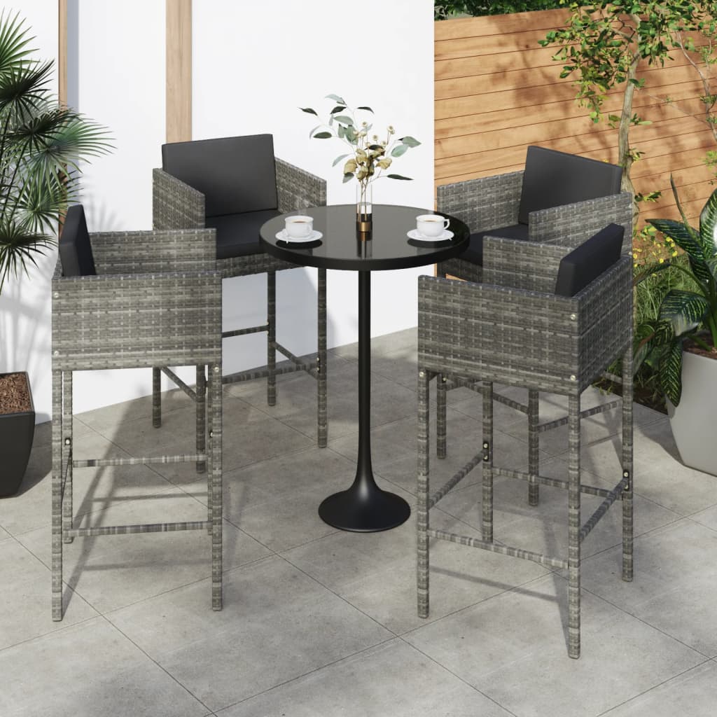 Sgabelli da Bar con Cuscini 4 pz in Polyrattan Grigio - homemem39