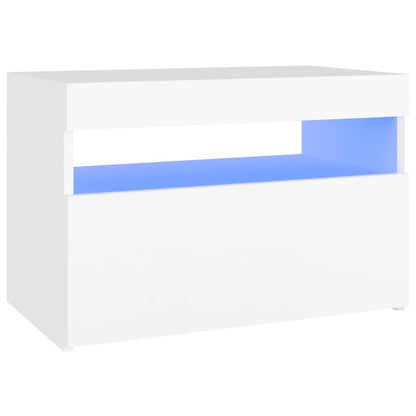 Comodino e Luci LED Bianco 60x35x40 cm in Legno Multistrato | homemem39
