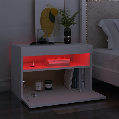 Comodino e Luci LED Bianco 60x35x40 cm in Legno Multistrato | homemem39