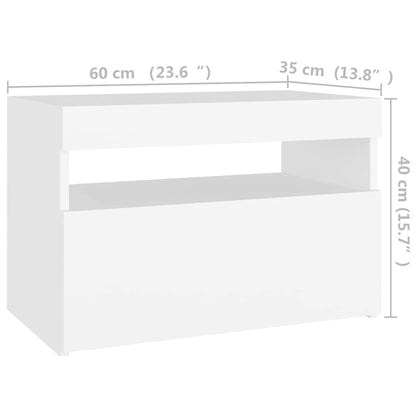 Comodino e Luci LED Bianco 60x35x40 cm in Legno Multistrato | homemem39