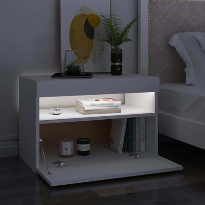 Comodino e Luci LED Bianco 60x35x40 cm in Legno Multistrato | homemem39