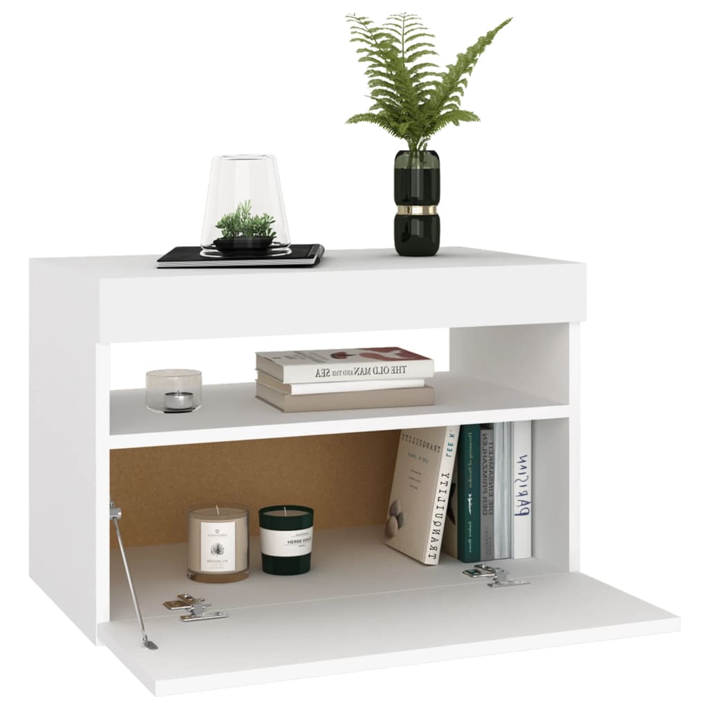 Comodino e Luci LED Bianco 60x35x40 cm in Legno Multistrato | homemem39