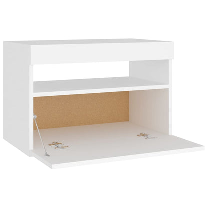 Comodino e Luci LED Bianco 60x35x40 cm in Legno Multistrato | homemem39