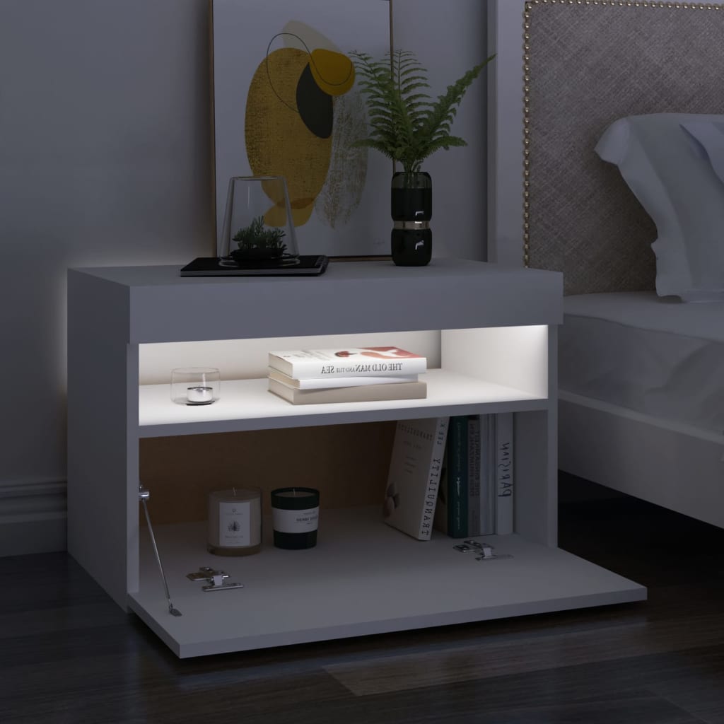 Comodini con Luci LED Bianco 60x35x40 cm in Legno Multistrato | homemem39