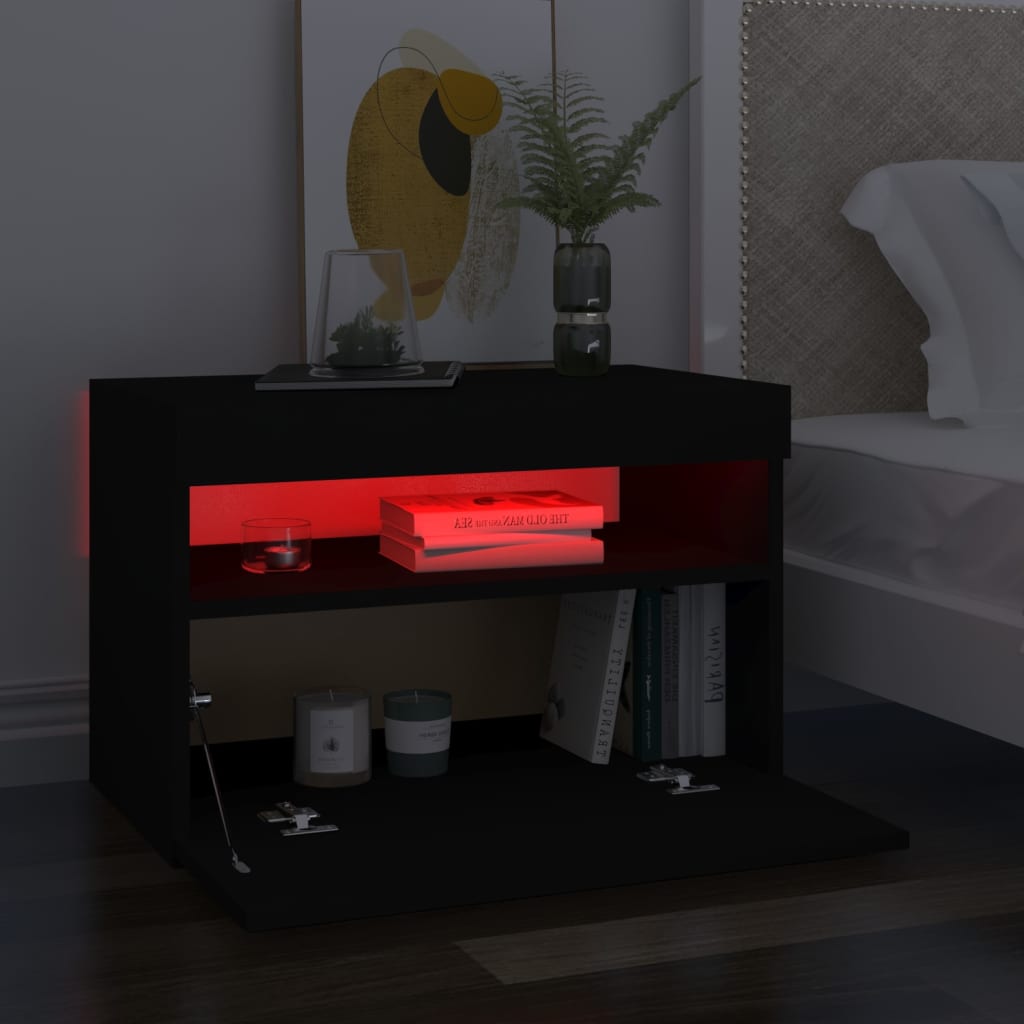 Comodini con Luci LED Neri 60x35x40 cm in Legno Multistrato - homemem39