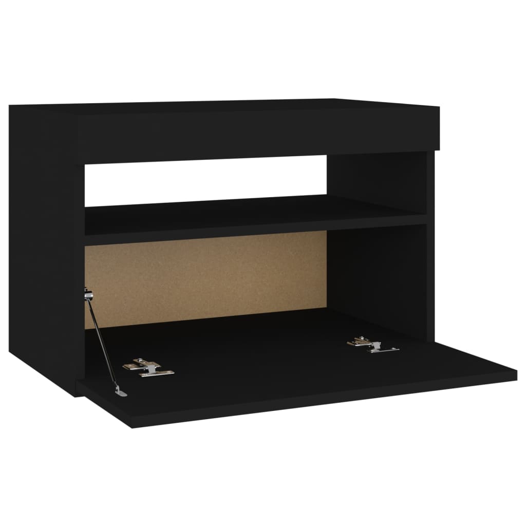 Comodini con Luci LED Neri 60x35x40 cm in Legno Multistrato - homemem39