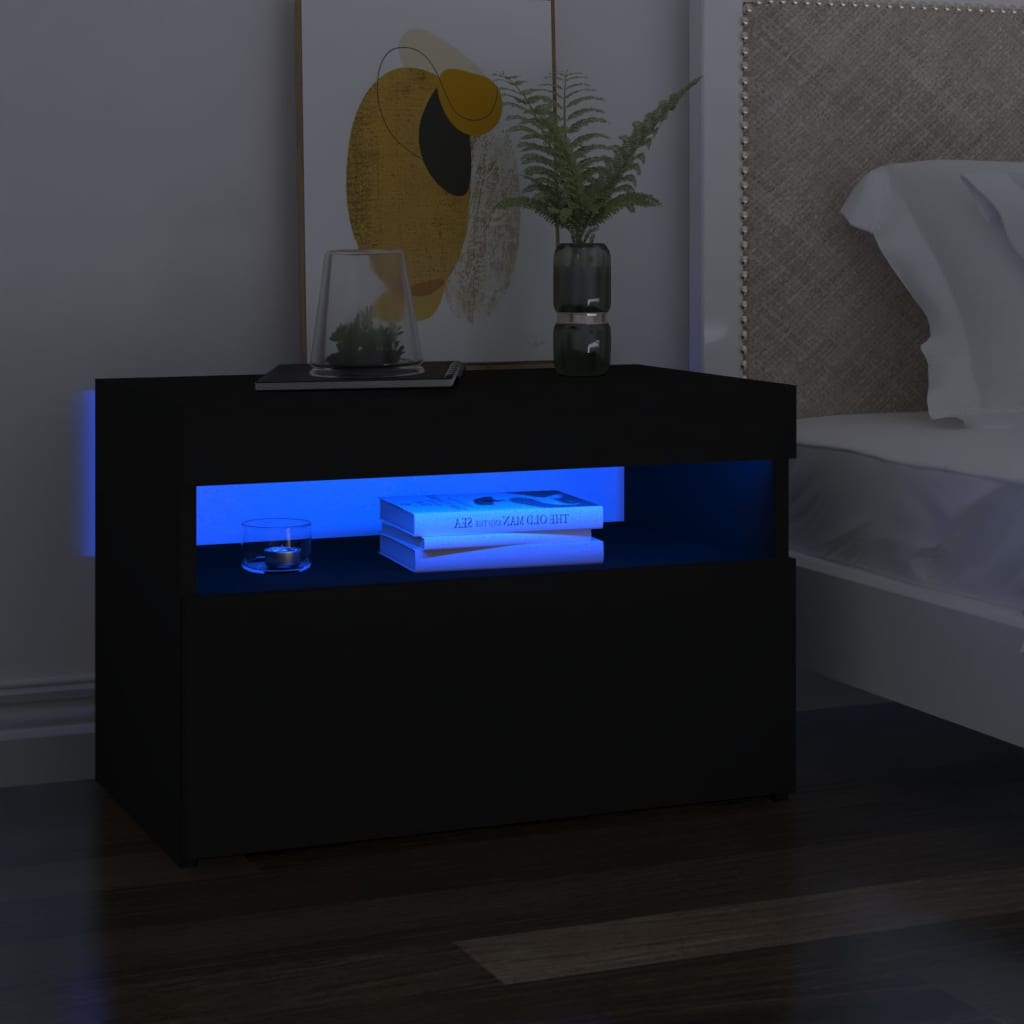 Comodini con Luci LED Neri 60x35x40 cm in Legno Multistrato - homemem39