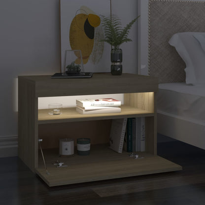 Comodino con Luci LED Sonoma 60x35x40 cm in Legno Multistrato - homemem39
