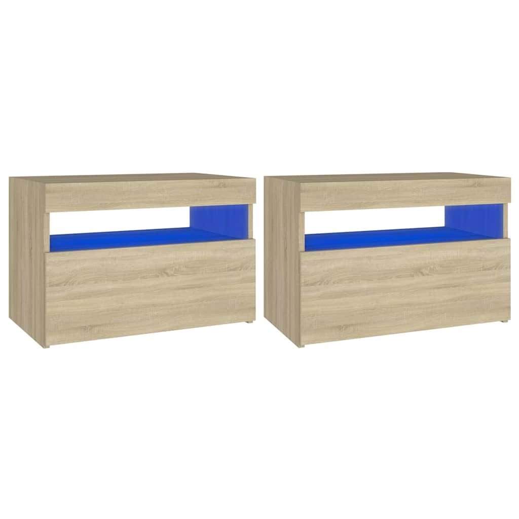 Comodini con Luci LED 2 pz Rovere Sonoma 60x35x40 cm | homemem39