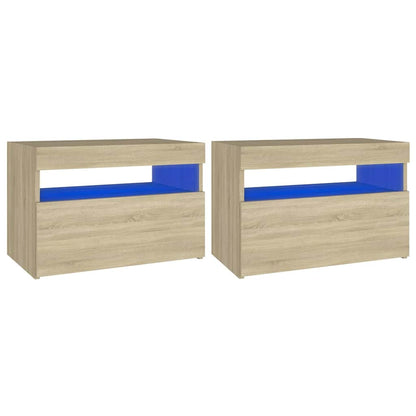 Comodini con Luci LED 2 pz Rovere Sonoma 60x35x40 cm | homemem39