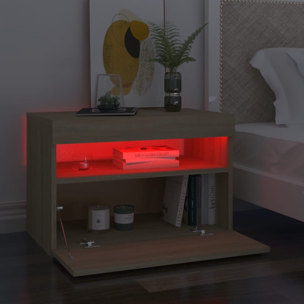 Comodini con Luci LED 2 pz Rovere Sonoma 60x35x40 cm | homemem39