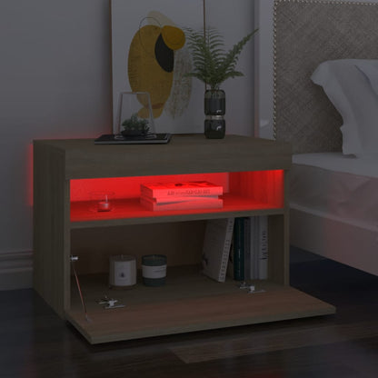Comodini con Luci LED 2 pz Rovere Sonoma 60x35x40 cm | homemem39
