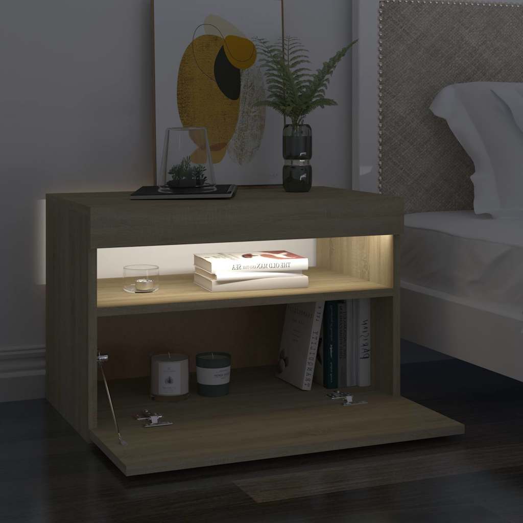 Comodini con Luci LED 2 pz Rovere Sonoma 60x35x40 cm | homemem39