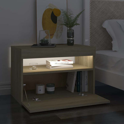 Comodini con Luci LED 2 pz Rovere Sonoma 60x35x40 cm | homemem39