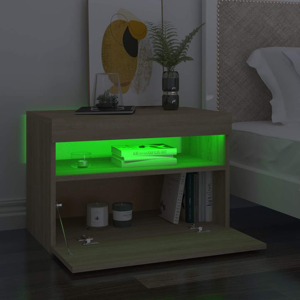 Comodini con Luci LED 2 pz Rovere Sonoma 60x35x40 cm | homemem39