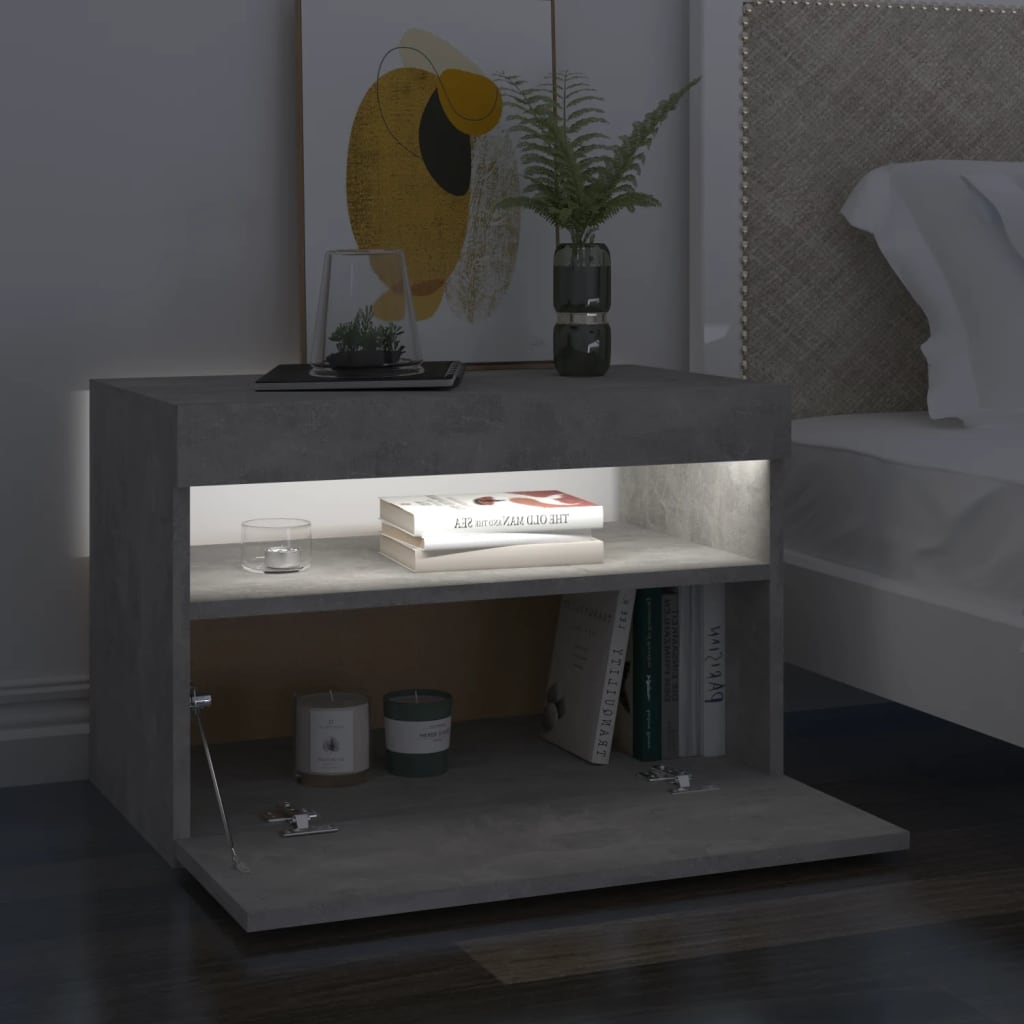 Comodino con Luci LED Grigio Cemento 60x35x40 cm | homemem39
