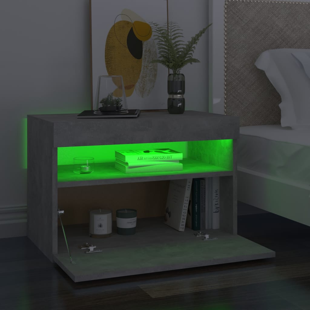 Comodini con Luci LED 2 pz Grigio Cemento 60x35x40 cm - homemem39