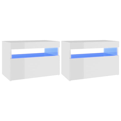 Comodini con Luci LED 2 pz Bianco Lucido 60x35x40 cm - homemem39