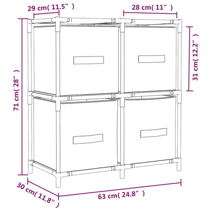 Armadietto con 4 Cesti in Tessuto Grigio 63x30x71 cm Acciaio