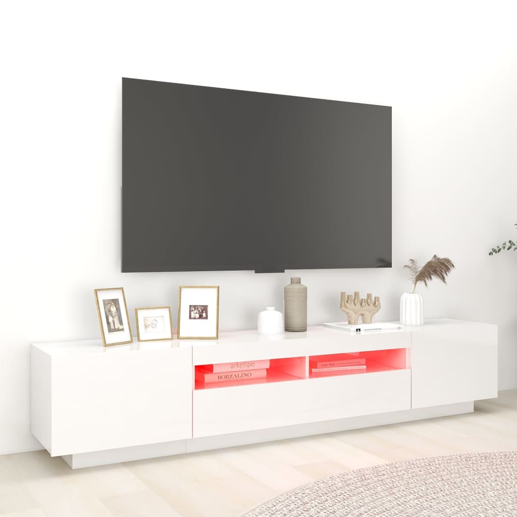 Mobile Porta TV con Luci LED Bianco Lucido 200x35x40 cm