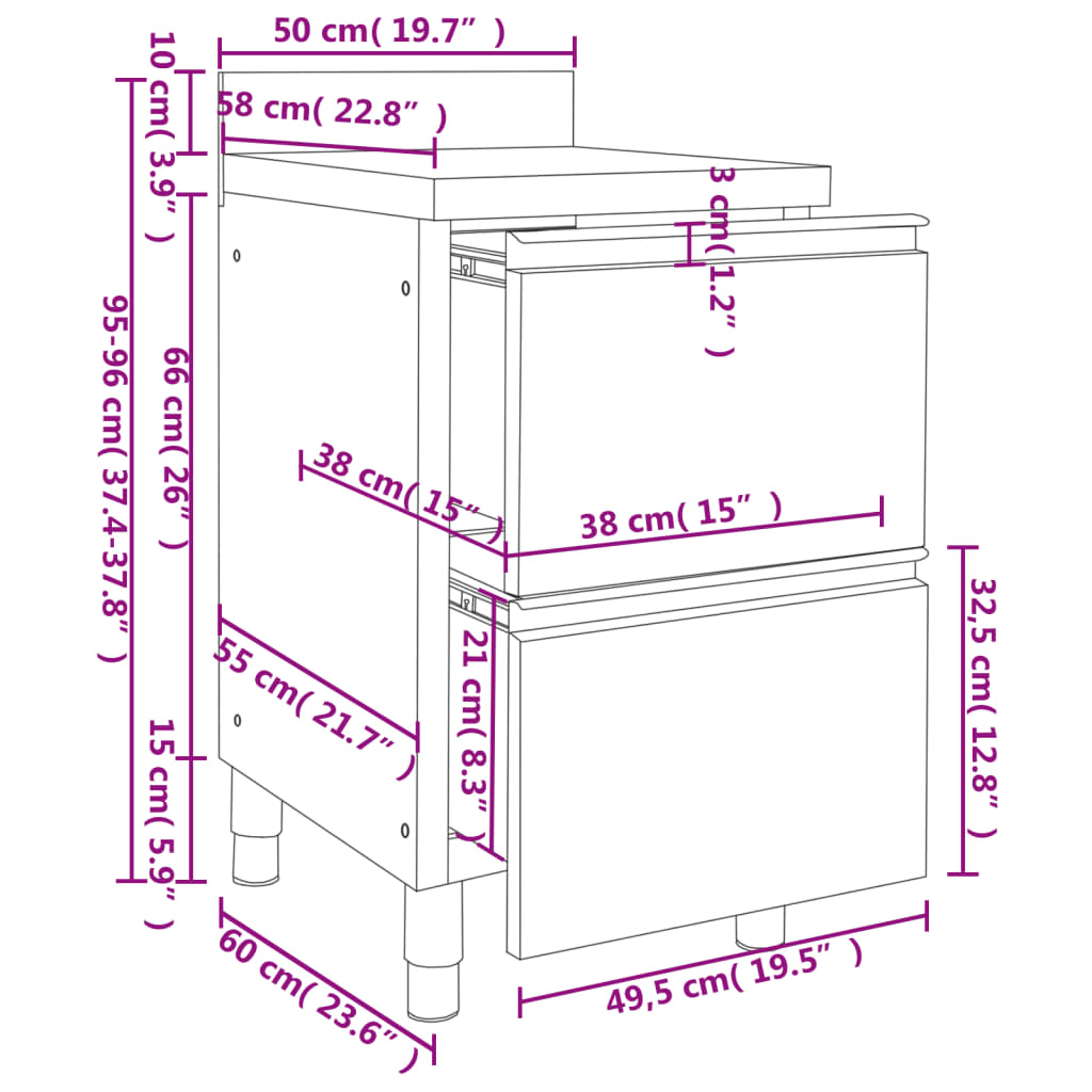 Mobiletto da cucina commerciale con 2 cassetti 50x60x96 cm | homemem39