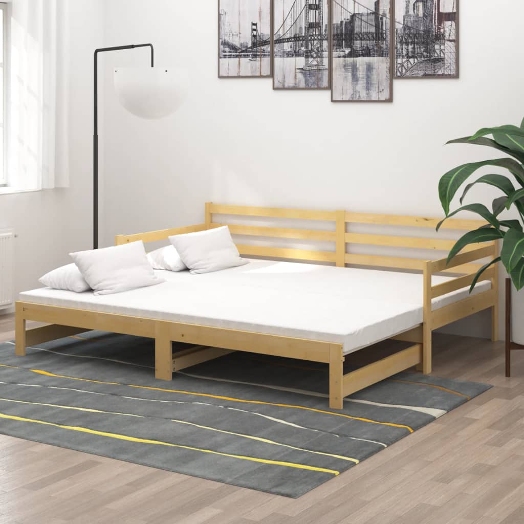 Divano Letto Estraibile in Legno Massello di Pino 2x(90x200) cm | homemem39