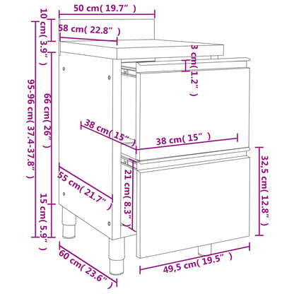 Mobili da cucina commerciali con 2 cassetti 2 pz 50x60x96 cm