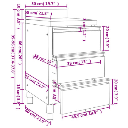 Mobili da cucina commerciali con 3 cassetti 2 pz 50x60x96 cm | homemem39