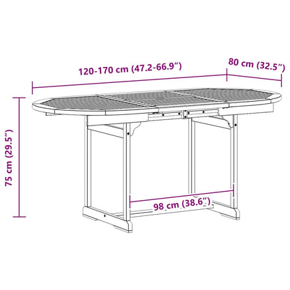 Tavolo da Pranzo per Esterni (120-170)x80x75 cm Massello Acacia