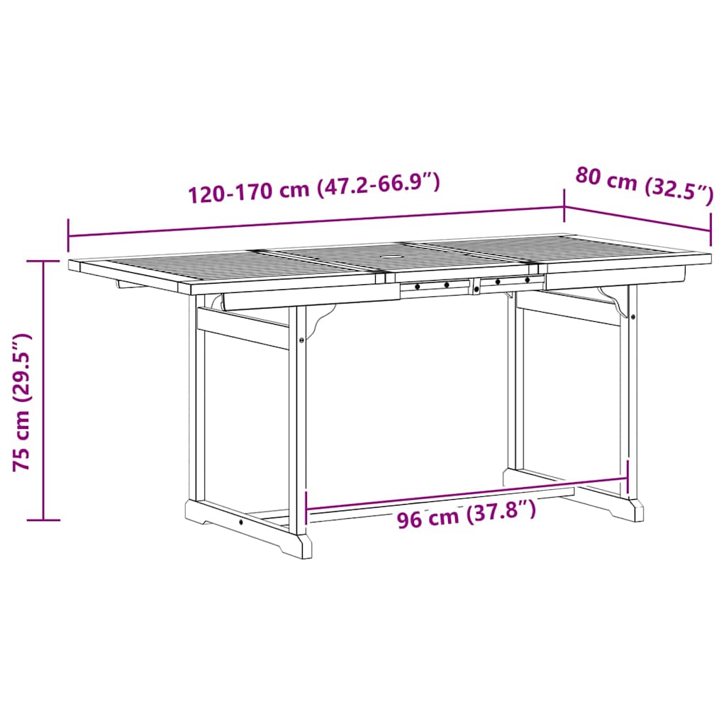 Tavolo da Pranzo per Esterni (120-170)x80x75 cm Massello Acacia