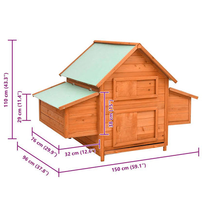 Pollaio 150x96x110 cm in Legno Massello di Abete - homemem39