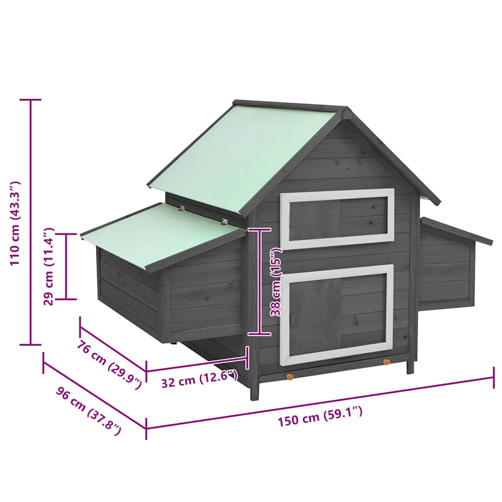 Pollaio Grigio e Bianco 150x96x110 cm Legno Massello di Abete - homemem39