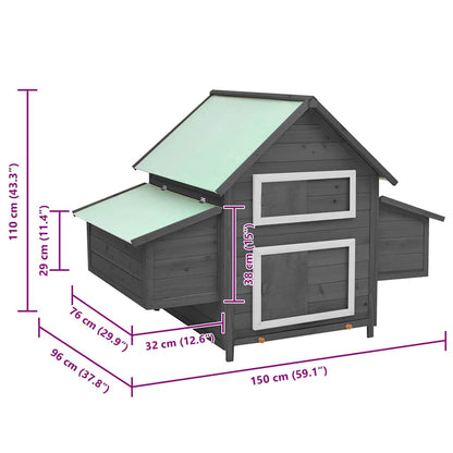 Pollaio Grigio e Bianco 150x96x110 cm Legno Massello di Abete - homemem39